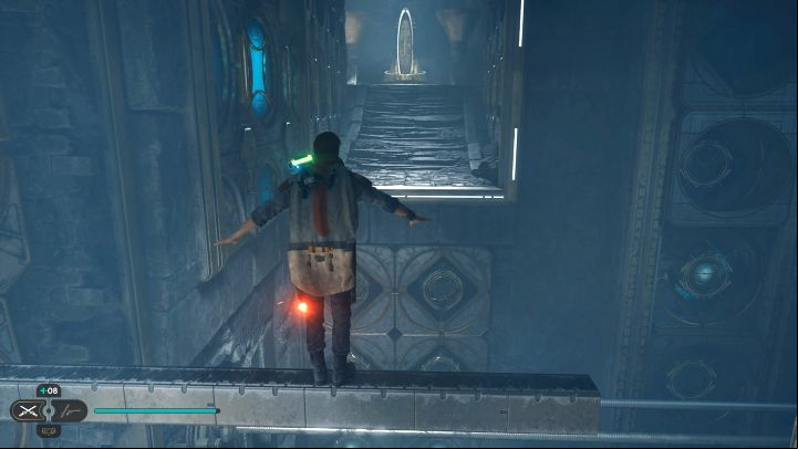 Standing on the beam, go to the place shown in the picture and perform a double jump followed by a dash - Jedi Survivor: Chamber of Clarity on Koboh - Puzzles - Star Wars Jedi Survivor guide