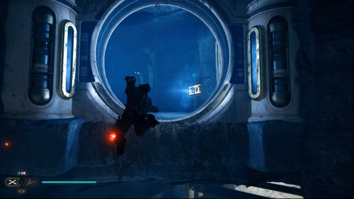You have to climb the moving block and make jump followed by a dash towards the previously unlocked upper age - Jedi Survivor: Chamber of Clarity on Koboh - Puzzles - Star Wars Jedi Survivor guide