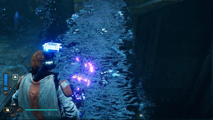A black platform will form at the top and continue to generate a blazing purple path - Jedi Survivor: The Chamber of Connection on Koboh - Puzzles - Star Wars Jedi Survivor guide