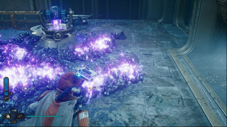 At the top, you must quickly remove the orb from the lower amplifier and place it in the upper one - Jedi Survivor: The Chamber of Connection on Koboh - Puzzles - Star Wars Jedi Survivor guide