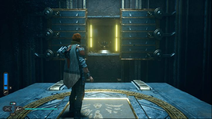 Start by positioning yourself on the pressure plate shown in the screenshot - Jedi Survivor: The Chamber of Connection on Koboh - Puzzles - Star Wars Jedi Survivor guide