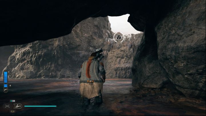 In the final part of the descent, perform a double jump and use the grappling hook before Cal is swallowed up by the swamp - Jedi Survivor: The Chamber of Connection on Koboh - Puzzles - Star Wars Jedi Survivor guide