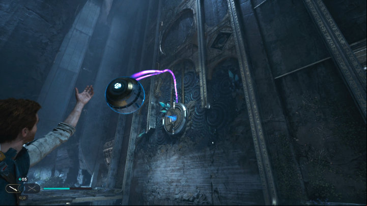 Climb the wall to the top, then grab the orb from the amplifier and place it in the connector on the right wall - Star Wars Jedi Survivor: Research Tanalor - Walkthorugh - Star Wars Jedi Survivor guide