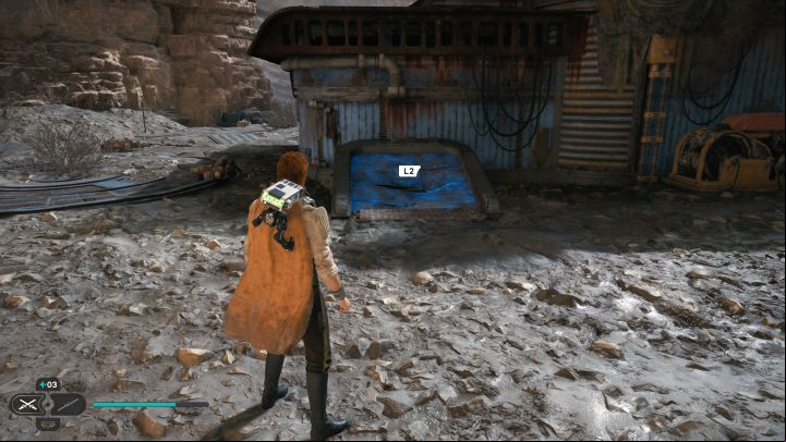 Defeat the enemies in the new location and use the Force pullon the side hatch of the hut, shown in the screenshot - Jedi Survivor: Reaching the Caves of PhonQi on Koboh - Puzzles - Star Wars Jedi Survivor guide