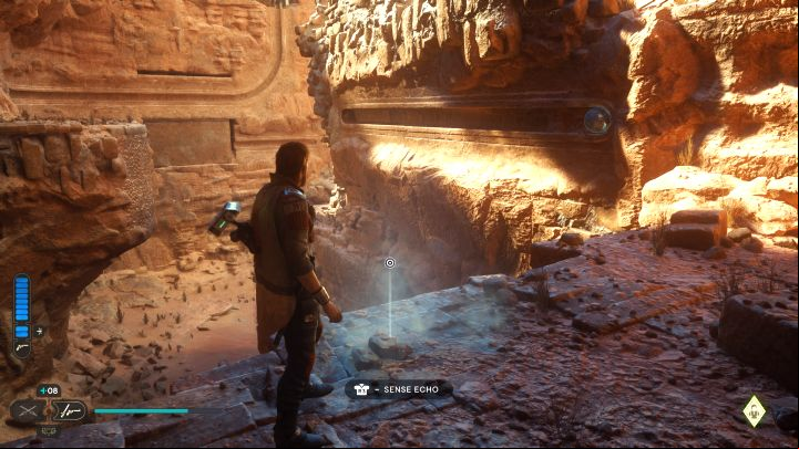 You will find the echo after making a run along the wall and finding yourself next to the orb, which can be pushed using the Force - Jedi Survivor: Path of Restoration on Jedha - list of secrets - Jedha - Star Wars Jedi Survivor guide