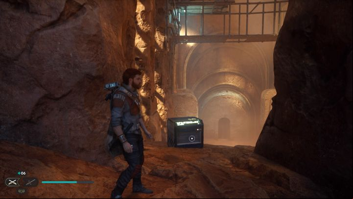 The chest can be found just after reaching the Blustery Mesa from the Trailhead Pantheon - Jedi Survivor: Blustery Mesa on Jedha - list of secrets - Jedha - Star Wars Jedi Survivor guide