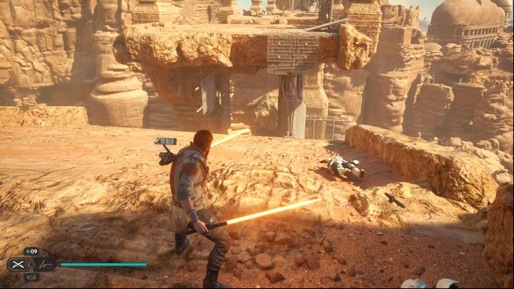 The secret is in the middle of the bridge and at first you can't reach it - Jedi Survivor: Timeworn Bridge on Jedha - list of secrets - Jedha - Star Wars Jedi Survivor guide