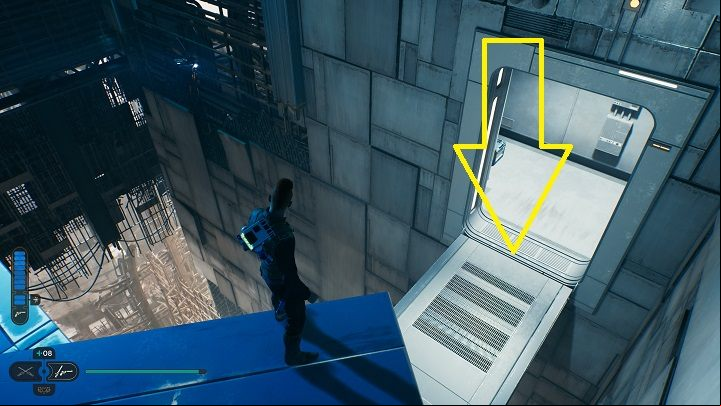 After landing, jump down to the platform indicated above - Jedi Survivor: Loading Gantry - list of secrets - Koboh - Star Wars Jedi Survivor guide