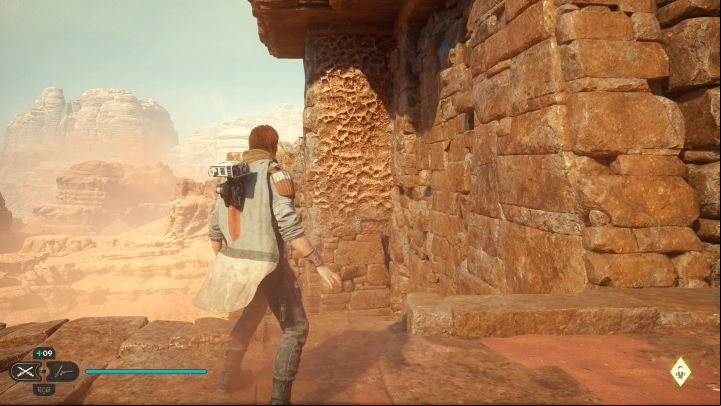 After acquiring the treasure from the previous subsection, continue reaching more high ledges from the area - Jedi Survivor: Arid Flats on Jedha - list of secrets - Jedha - Star Wars Jedi Survivor guide