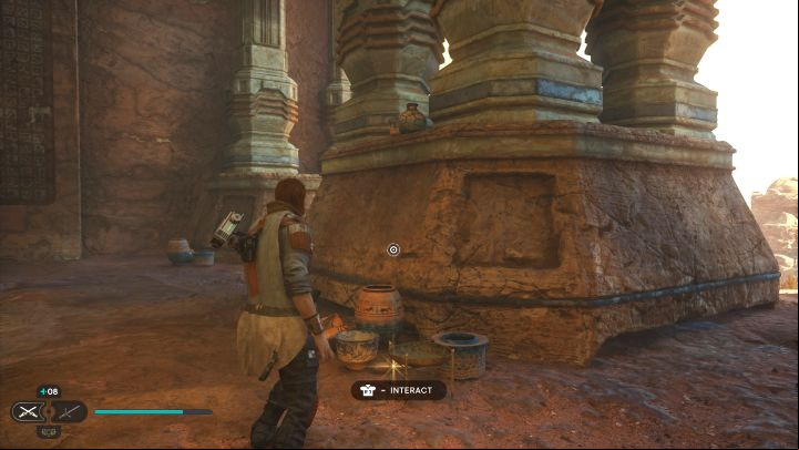 The Jedha scroll lies on the ground near the main entrance to the ruins from the main storyline - Jedi Survivor: Sanctuary Temple on Jedha - list of secrets - Jedha - Star Wars Jedi Survivor guide