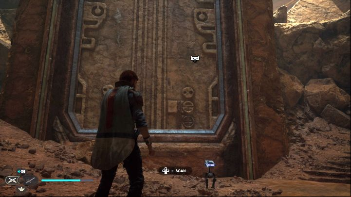 You can scan the mural right after squeezing between the rocks at the main entrance to the ruins and receiving the task of finding Brother Armias - Jedi Survivor: Sanctuary Temple on Jedha - list of secrets - Jedha - Star Wars Jedi Survivor guide