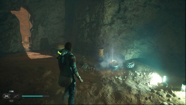 The echo by the jugs is to be found shortly after the mural from the previous secret - Jedi Survivor: Sanctuary Temple on Jedha - list of secrets - Jedha - Star Wars Jedi Survivor guide