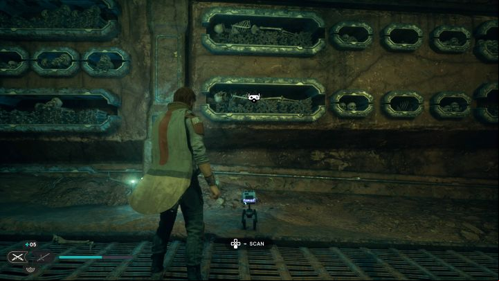 You can scan the skeletons shortly after solving the puzzle of opening the big gate - Jedi Survivor: Buried Refuge on Jedha - list of secrets - Jedha - Star Wars Jedi Survivor guide