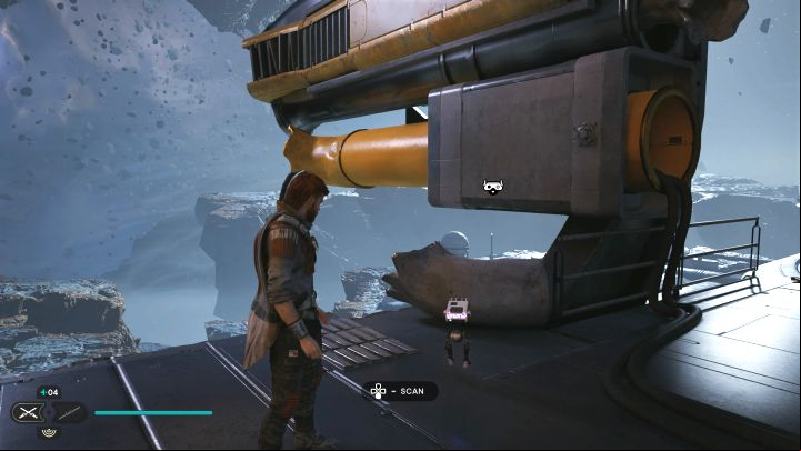 You can also scan a part of a structure in the same place where the Scavenger Droid was, You can do it before grabbing the zipline - Jedi Survivor: Assembly Staging on Shattered Moon - list of secrets - Shattered Moon - Star Wars Jedi Survivor guide