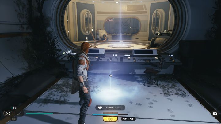 The echo is in the corridor with a glass wall through which you can see the meditation point - Jedi Survivor: Republic Research Laboratory on Shattered Moon - list of secrets - Shattered Moon - Star Wars Jedi Survivor guide