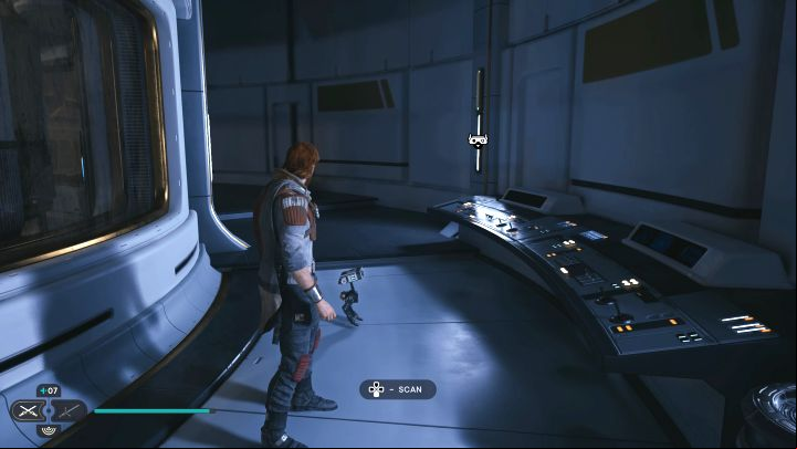 Scan the terminal in the small circular area of the lab, where Cal will unlock an upgraded Ascension Cable for grabbing onto balloons - Jedi Survivor: Republic Research Laboratory on Shattered Moon - list of secrets - Shattered Moon - Star Wars Jedi Survivor guide