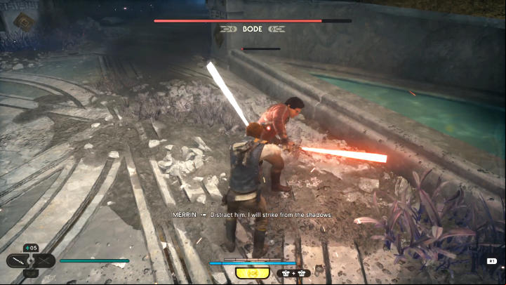After a longer cutscene, you will begin the final battle with Bode - Star Wars Jedi Survivor: Confront Bode on Tanalorr - Walkthorugh - Star Wars Jedi Survivor guide