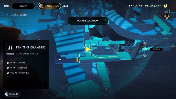 Jump down to the lower corridor - Jedi Survivor: Penitent Chambers on Jedha - list of secrets - Jedha - Star Wars Jedi Survivor guide