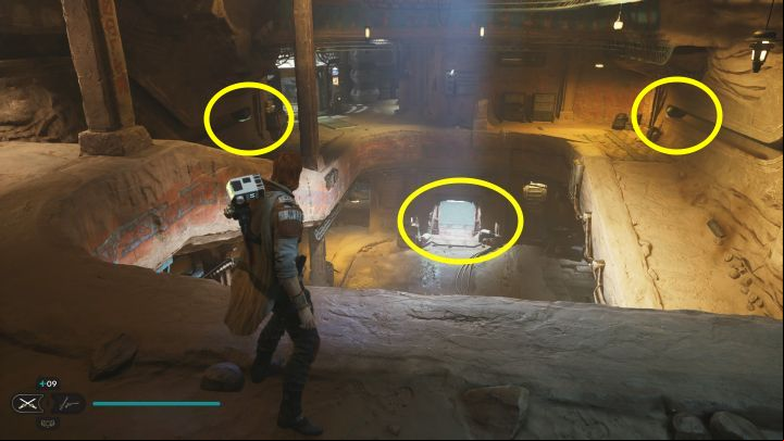 In the main room, use Force Push on the orbs so they stop in locations shown in the screenshot - Jedi Survivor: Desert ages on Jedha - list of secrets - Jedha - Star Wars Jedi Survivor guide