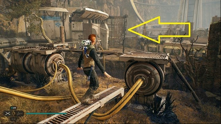 After returning to the top, go straight ahead, jumping over platforms and reaching a grate you can climb - Jedi Survivor: Forest Array - list of secrets - Koboh - Star Wars Jedi Survivor guide