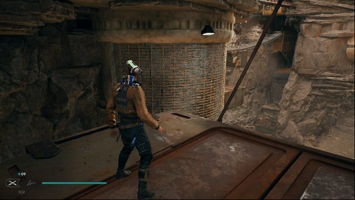 Return to the hanging container and jump onto the wall to climb - Jedi Survivor: Bygone Settlement - list of secrets - Koboh - Star Wars Jedi Survivor guide