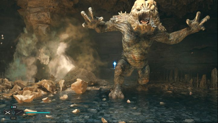 Go through the Sodden Grotto and be sure to use the meditation point to respawn close to the monster's lair in case of death - Jedi Survivor: How to defeat the Rancor boss (Sodden Grotto on Koboh)? - Bosses - Star Wars Jedi Survivor guide
