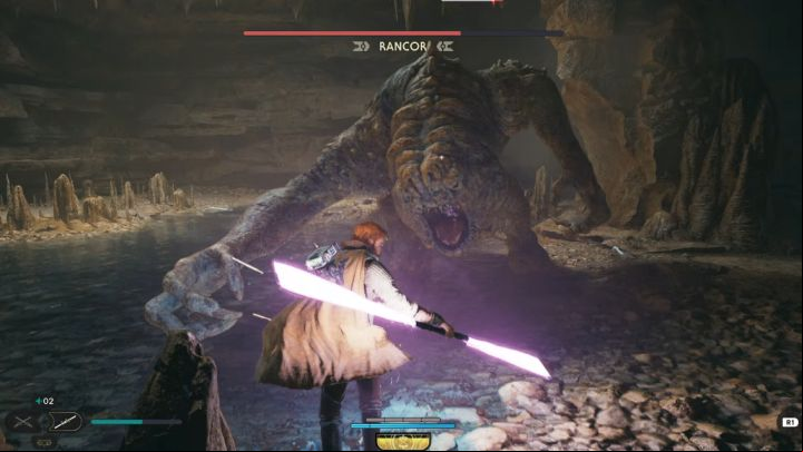 The boss also uses regular attacks, which can be, for example, a series of ground slams - Jedi Survivor: How to defeat the Rancor boss (Sodden Grotto on Koboh)? - Bosses - Star Wars Jedi Survivor guide