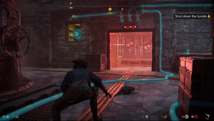 The terminal used to deactivate the turrets is located behind the energy barrier - Star Wars Outlaws: The Hive - walkthrough - Kijimi - Star Wars Outlaws Guide