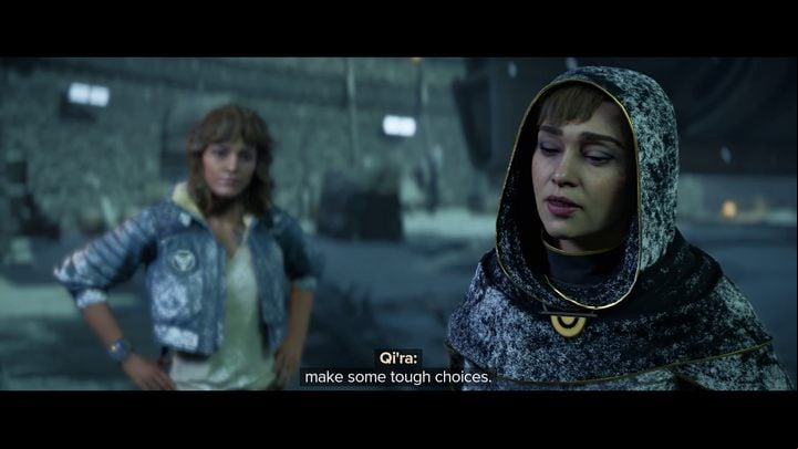 Regardless of your decision, the Swarm quest will end with a cut-scene of Kay talking to Qi'ra and Ank ing Trailblazer's crew - Star Wars Outlaws: The Hive - walkthrough - Kijimi - Star Wars Outlaws Guide