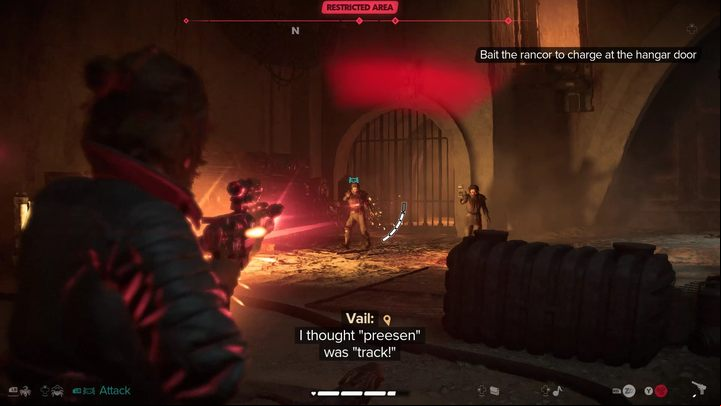 There will be a complication during the fight - after the first impact the rail will get stuck - Star Wars Outlaws: How to defeat the rancor? - Quests and data - Star Wars Outlaws Guide