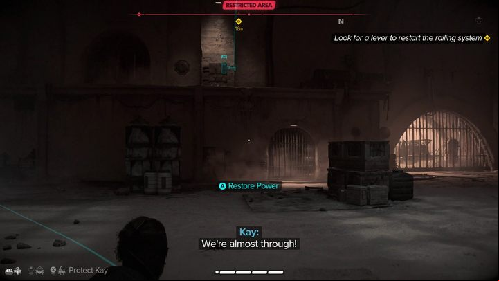 After the second hit the rails will turn off - you must send Nix to pull the lever that will reset the system - Star Wars Outlaws: How to defeat the rancor? - Quests and data - Star Wars Outlaws Guide