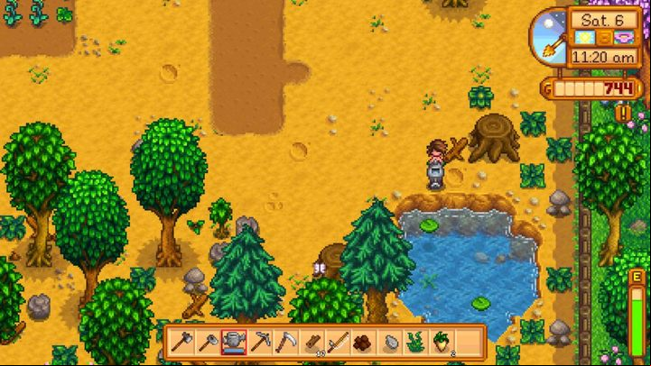 Before you build the well, you will use the pond as the main source of water. - An ideal first day in Stardew Valley | Quick start - Quick start - Stardew Valley Game Guide