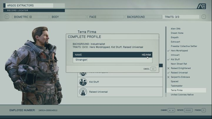 The last step is to name your character - Starfield: Character creator - Basics - Starfield Guide