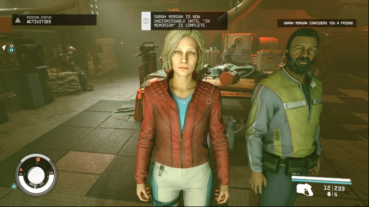 In one of the conversations with Sarah, tell her that you can help the woman - you will unlock the In Memoriam side mission - Starfield: Romance with Sarah Morgan - Romance - Starfield Guide