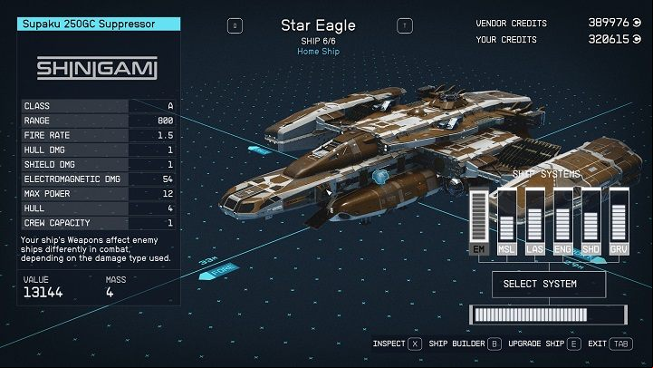 Star Eagle is a class A ship, which means it doesn't have much firepower, but it is very mobile - Starfield: How to get the Star Eagle ship? - Quests and campaign - Starfield Guide