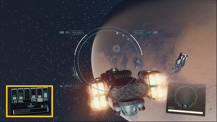 When controlling a ship in space in Starfield, a field with a few parameters will appear in the bottom left corner of the screen - Starfield: How to redirect power to the different systems of the ship? - Ship - Starfield Guide
