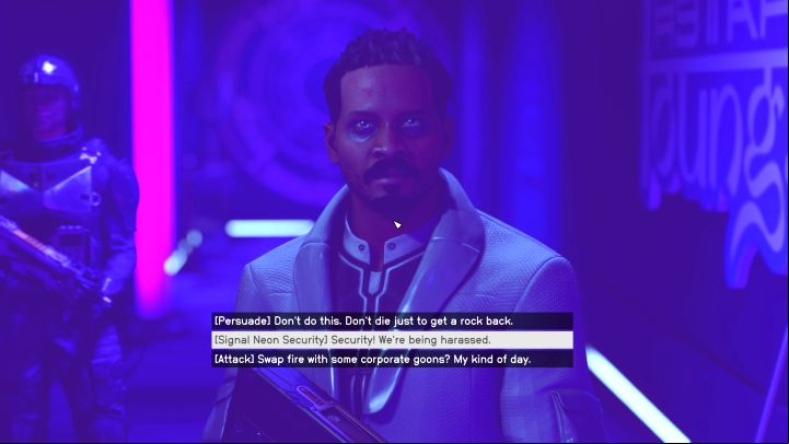 When attempting to leave the VIP lounge, Slayton's agent will stop you and demand that you give him the artifact, which is said to belong to his employer - Starfield: All That Money Can Buy - walkthrough - Main missions - Starfield Guide