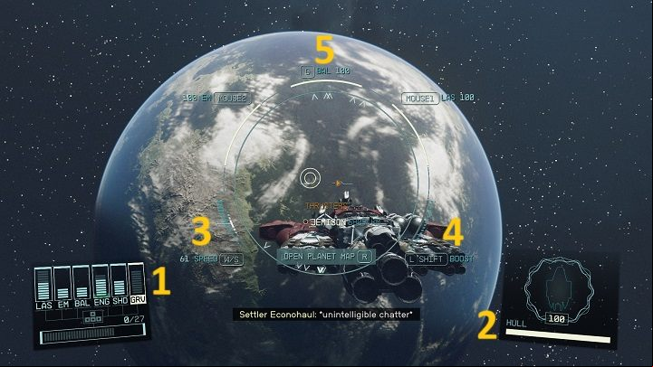 While flying, you'll see parts of the interface tied to your ship - Starfield: HUD - Basics - Starfield Guide