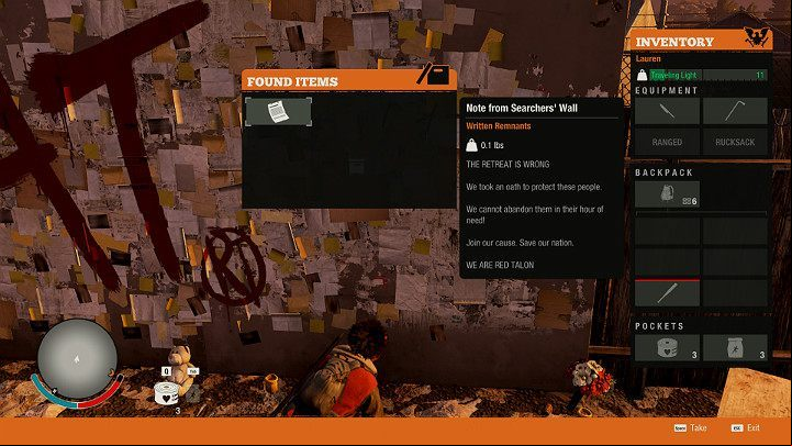 Dont forget to examine the wall with many leaflets - Welcome to Camp Osprey | Walkthrough of initial missions | State of Decay 2 - Walkthrough of initial missions - State of Decay 2 Game Guide