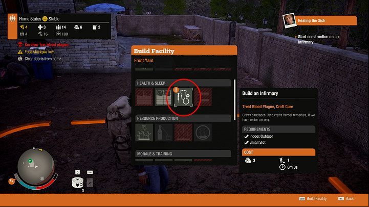 Once the building materials have been deposited, you can move on to building Infirmary - Healing the Sick | Walkthrough of initial missions | State of Decay 2 - Walkthrough of initial missions - State of Decay 2 Game Guide