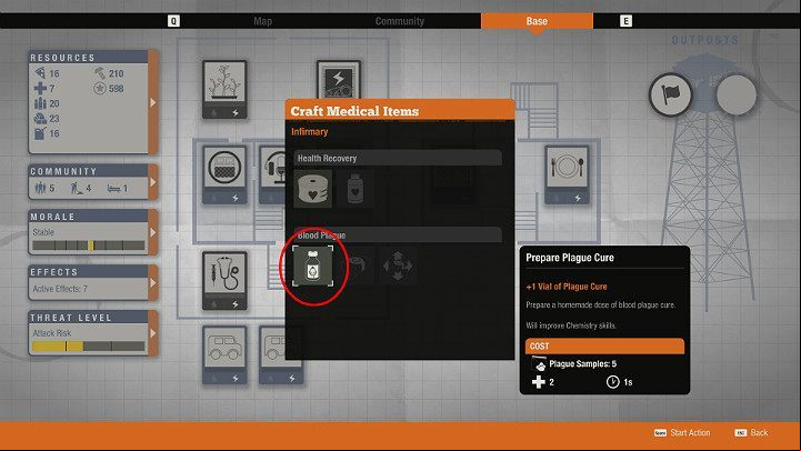 Return to the base, deposit the last Plague Sample to the warehouse and create the medicine for Blood Plague from the Infirmary menu - Friendly Neighbor | Walkthrough of initial missions | State of Decay 2 - Walkthrough of initial missions - State of Decay 2 Game Guide