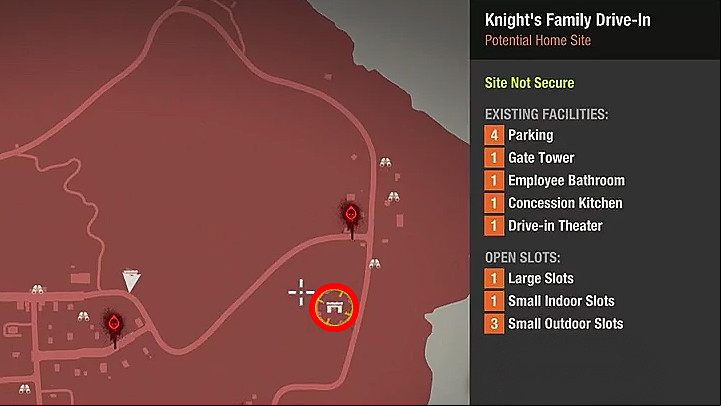 One of the highlights of Drucker County is the Knights Family Drive-In - Drucker County | Bases | State of Decay 2 - State of Decay 2 bases - State of Decay 2 Game Guide