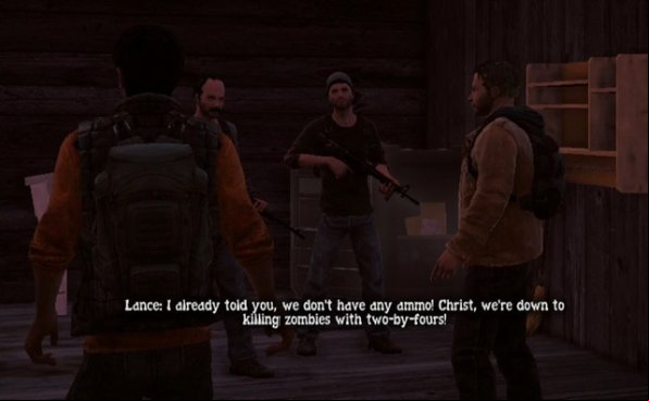 It turns out that Wilkersons want to collect a debt in the form of ammunition from a survivor, after a conversation you need to make a choice: help a stranger, refuse the mission, or delay it - Wilkersons - Walkthrough - State of Decay - Game Guide and Walkthrough