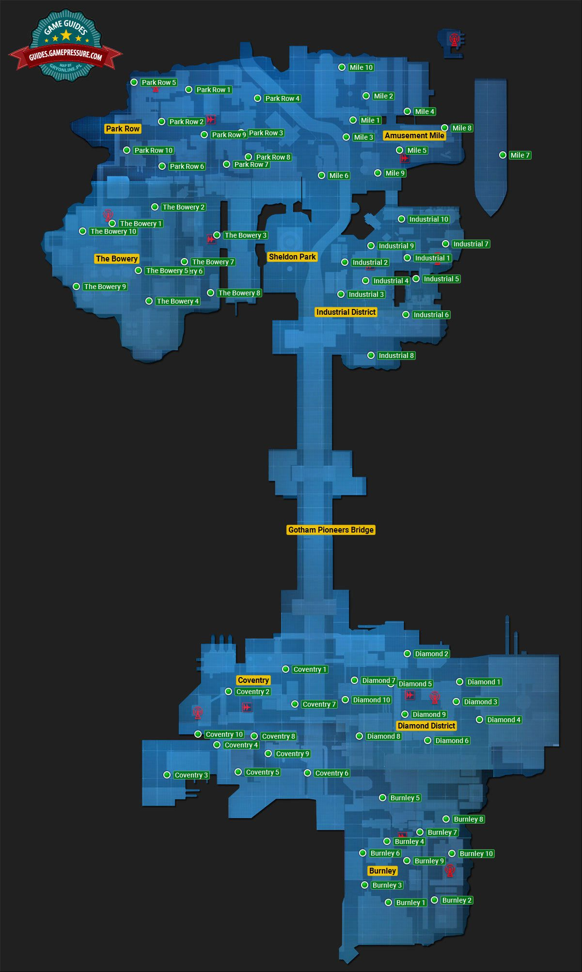 Batman: Arkham Origins map - Network relays Batman: Arkham Origins map - Network relays