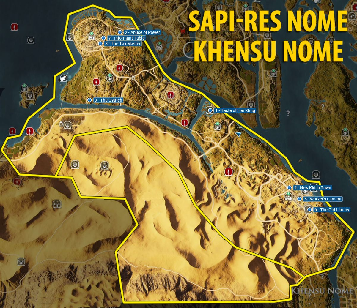 Map of Sapi-Res Nome and Khensu Nome - Quests - Assassin's Creed Origins Map of Sapi-Res Nome and Khensu Nome - Quests - Assassin's Creed Origins