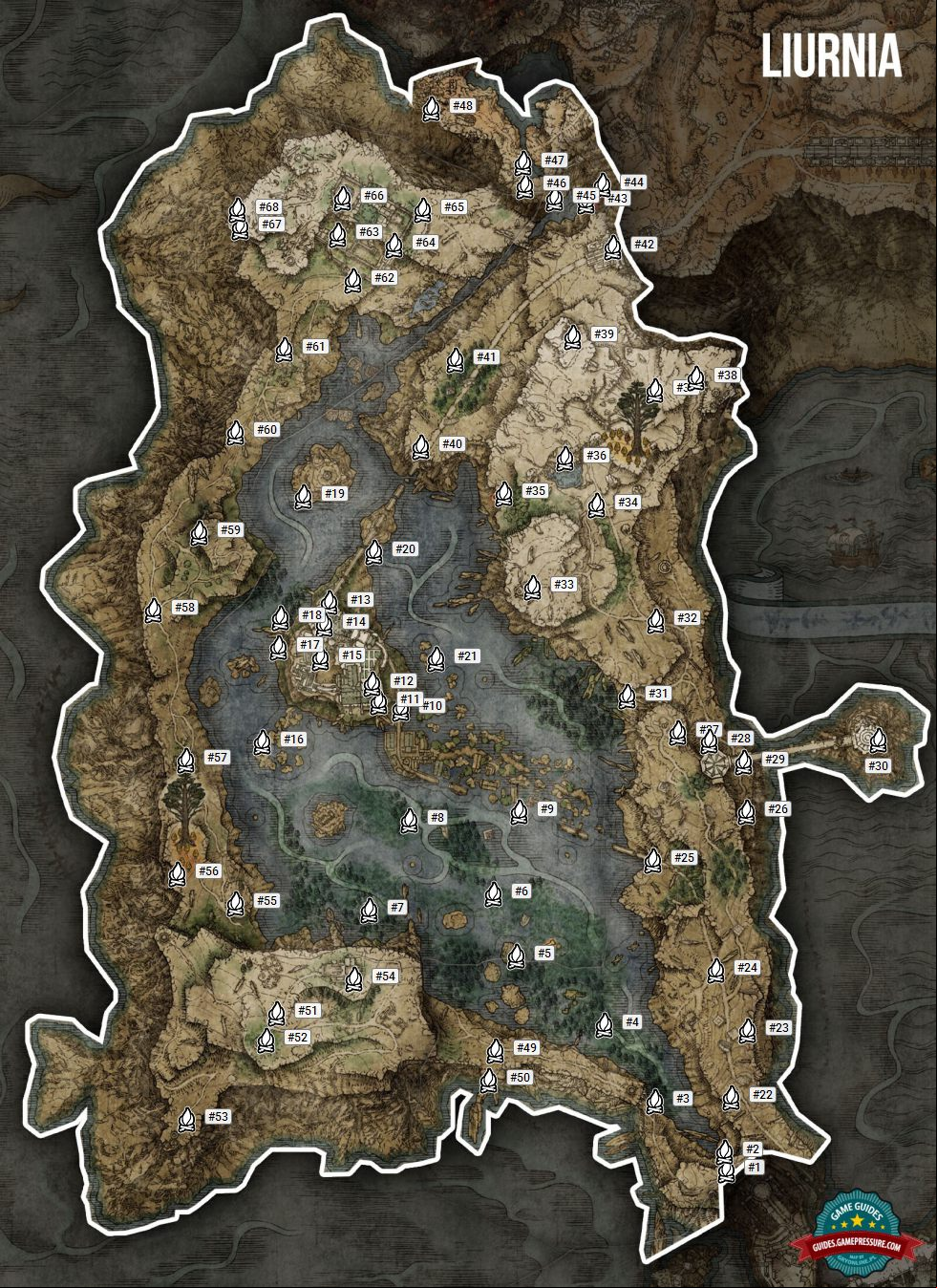 Elden Ring Map - Liurnia of the Lakes Elden Ring Map - Liurnia of the Lakes