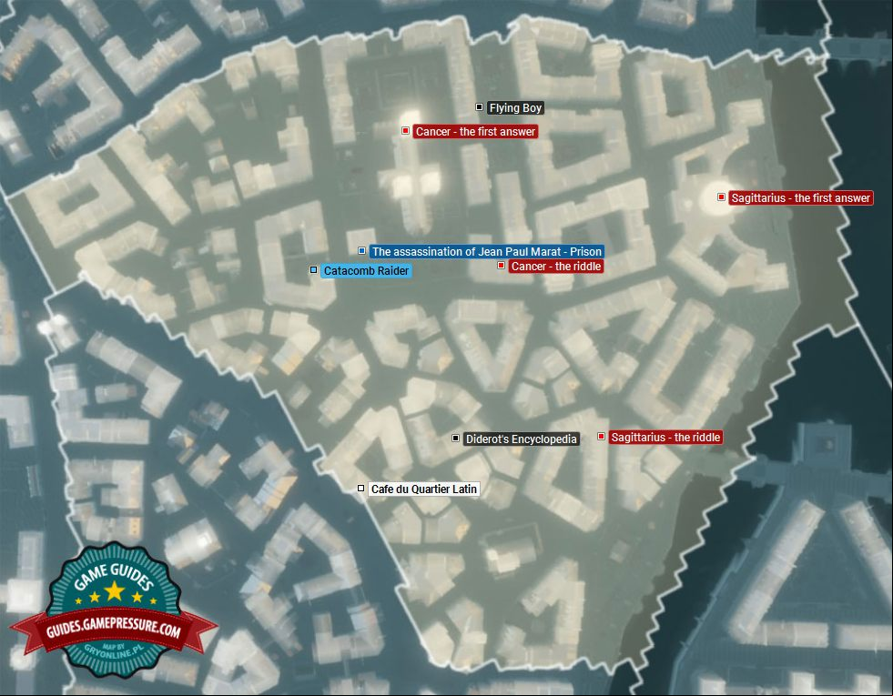 Map of Faubourg Saint-Germain - Le Quartier Latin - Paris Stories and Nostradamu Enigmas - Assassin's Creed: Unity Map of Faubourg Saint-Germain - Le Quartier Latin - Paris Stories and Nostradamu Enigmas - Assassin's Creed: Unity