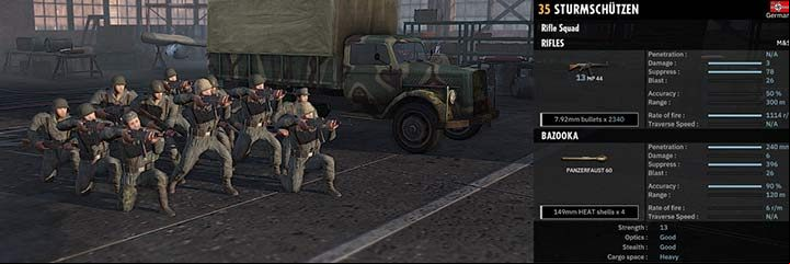 Sturmschutzen are the best close range troops in the game. A large team armed only with MP 44. Additionally, it has an anti-tank rifle gun. So, it is an extremely dangerous unit in the city or forest. - 78. Sturm | Divisions of the Axis in Steel Division 2 - Divisions of the Axis - Steel Division 2 Guide