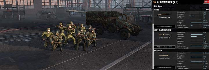 The Armored Grenadiers (PzF) is the most valuable infantry unit in this division. They have as many as two machine guns and a panzerfaust. They can strike enemy infantry from a distance of 500m and effectively destroy tanks from a distance of 120m. It is worth adding many of these troops to the numerous tanks of this battle group. - 5. Panzer | Divisions of the Axis in Steel Division 2 - Divisions of the Axis - Steel Division 2 Guide
