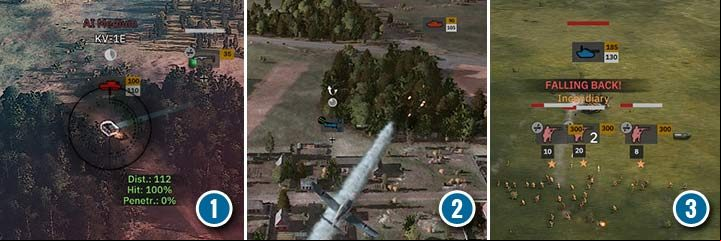 KV tank is a pain in the ass. Set up your infantry in the forest and wait until the tank es your position (1). Now start firing at the sides and rear of the vehicle with the help of the anti-tank team. Sending planes with rockets or cannons is a good but expensive solution (2). Sometimes it is worth taking a chance and send an infantry squad against lonely tanks (3). It is worth to choose the right moment, when the tank has already fired, is facing the other way and is in the process of fighting with another tank. Even if your infantry fails, the opponent will turn his weaker side to the unit he was just shooting at. - Units armor - how to destroy tanks and vehicles in Steel Division 2 - Units - Steel Division 2 Guide